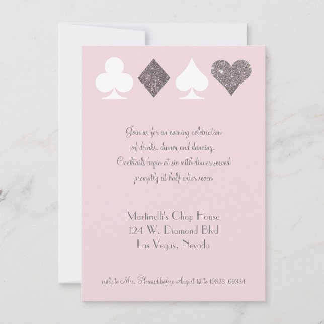 Invitation Vegas Mariage Célébration Pink Silver Faux Parties (Devant)