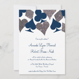 Invitation Vegas Mariage Marine Blue Silver Faux Parties scin
