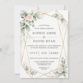 Invitation Végétal Aéré Fleurs Roses Or Tout En Un Mariage