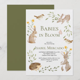 Invitation Végétal animaux de la forêt bois Bébés en fleurs