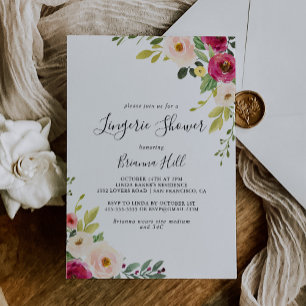 Invitation Végétal Rose Blush Floral Bridal Douche Lingerie