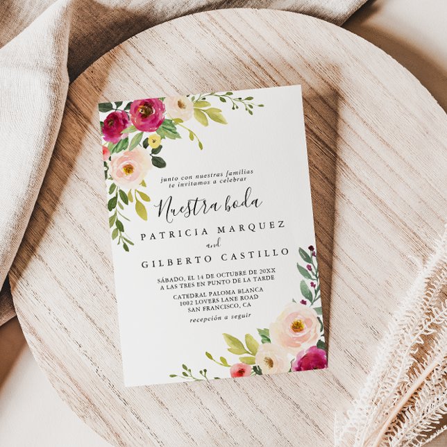 Invitation Végétal Rose Blush Floral Nuestra Boda Mariage (Créateur téléchargé)