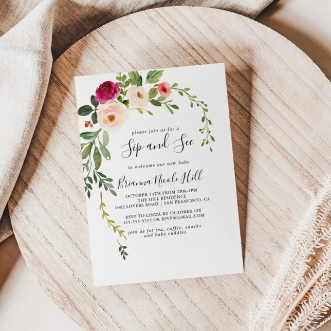 Invitation Végétal Rose Blush Floral Sip et voir (Créateur téléchargé)