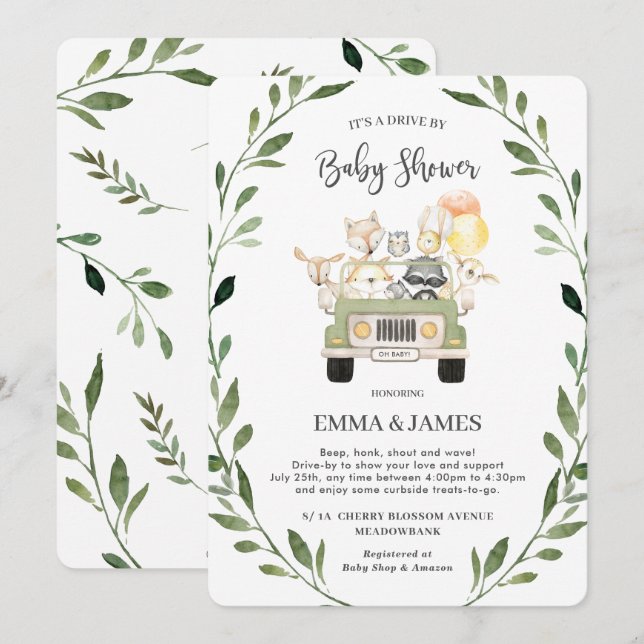 Invitation Végétal Woodland Drive Par Baby shower Neutre (Devant / Derrière)