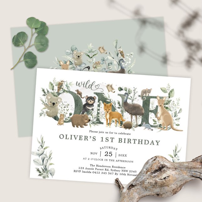 Invitation Végétation Animaux australiens Wild Un 1er anniver (Créateur téléchargé)