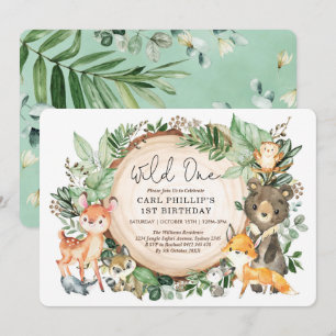 Invitation Végétation Bois Animaux Sauvages Un 1er Anniversai