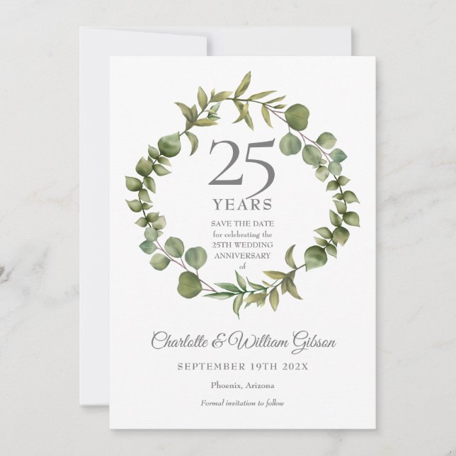 Invitation Végétation boisée 25e anniversaire Sauvez la date (Devant)