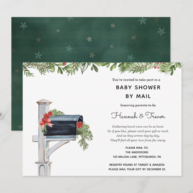 Invitation Végétation de Noël Boîte aux lettres Douche par co (Devant / Derrière)
