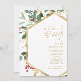 Invitation Végétation de Noël moderne Brunch blanc et bulle