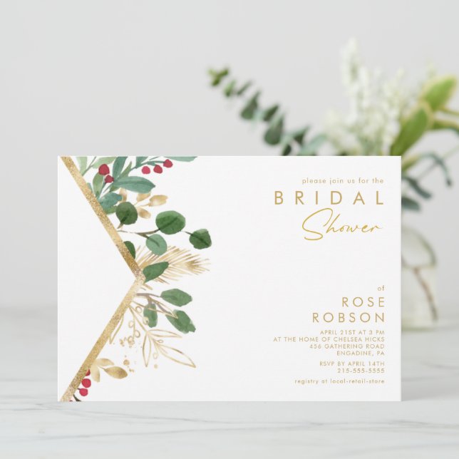 Invitation Végétation de Noël moderne | Fête des mariées blan (Debout devant)