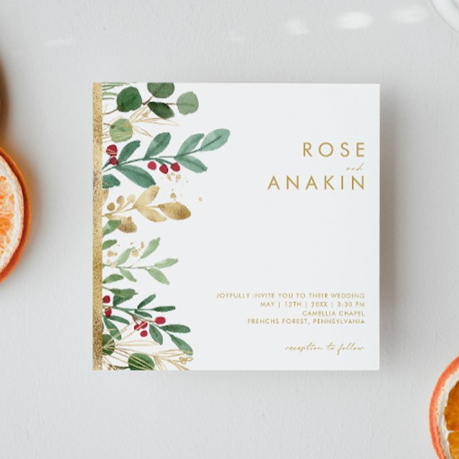 Invitation Végétation de Noël moderne | Mariage Carré blanc (Créateur téléchargé)