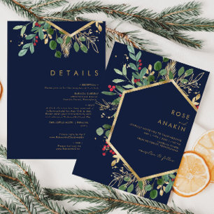 Invitation Végétation de Noël moderne Marine tout en un