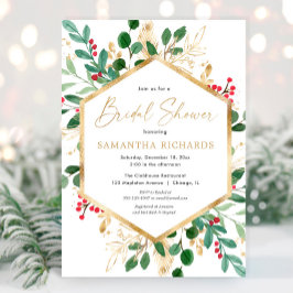 Invitation Végétation de Noël or rouge hollies douche nuptial