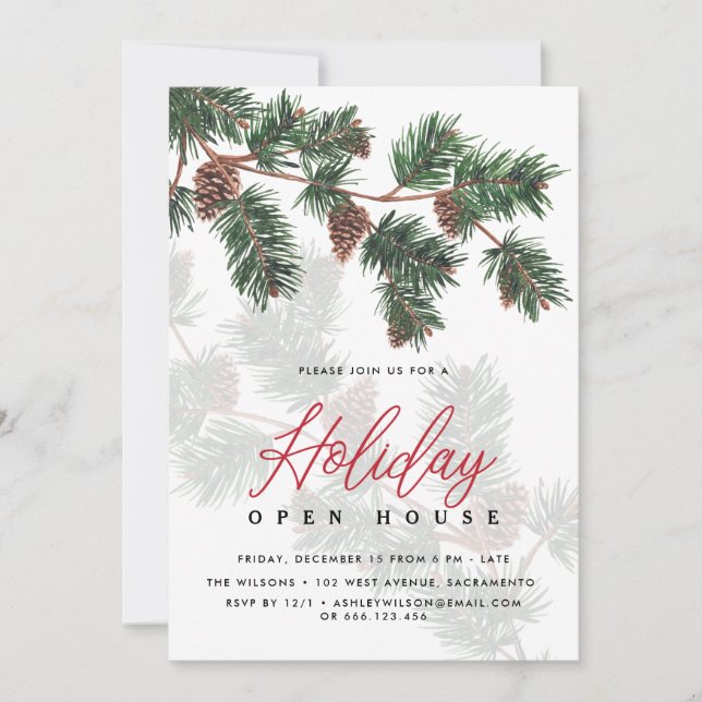 Invitation Végétation D'Hiver Et Cônes | Holiday Open House (Devant)