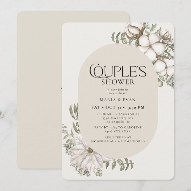 Invitation Végétation d'hiver Floral Oval Couple's Douche (Devant / Derrière)