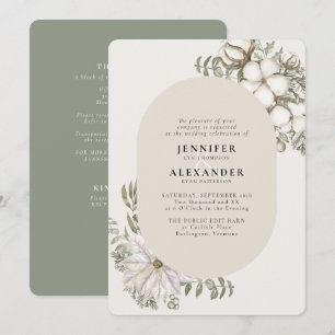 Invitation Végétation d'hiver Floral Oval RSVP QR Code Mariag