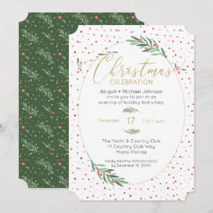 Invitation Végétation d'hiver Red Green Gold Noël Party