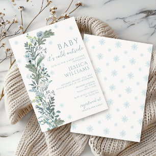 Invitation Végétation d'hiver Wreath Genre Baby shower neutre