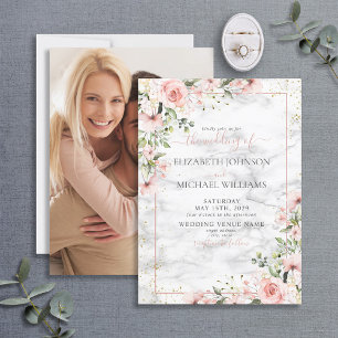Invitation Végétation dorée Dusty rose Mariage floral