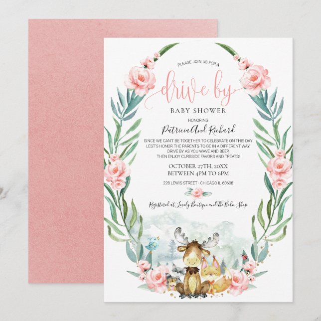 Invitation Végétation Florale Des Bois Conduite Par Le Baby s (Devant / Derrière)