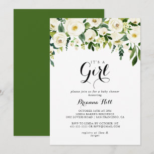 Invitation Végétation Flore blanche C'est un Baby shower fémi
