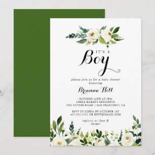 Invitation Végétation Flore blanche C'est un Baby shower garç