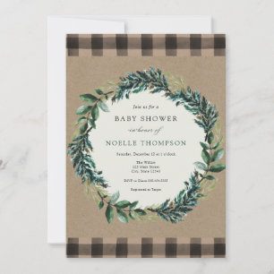 Invitation Végétation hivernale et Baby shower plaid Invitati