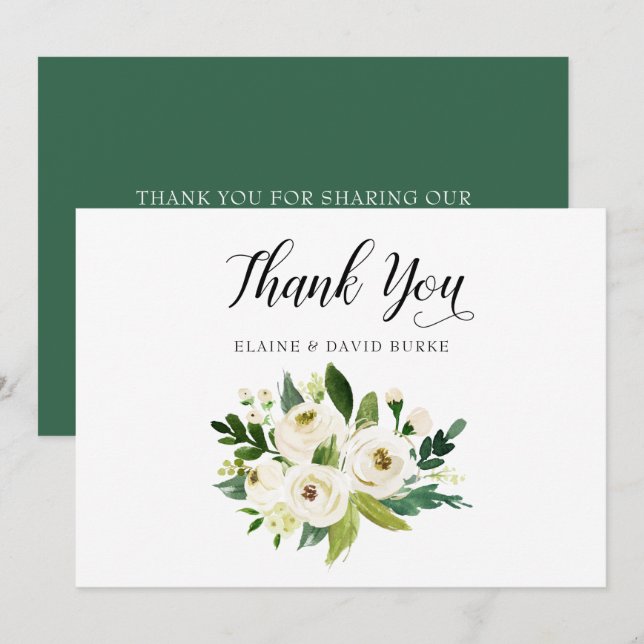 Invitation Végétation ivoirienne rose blanche mariage Merci (Devant / Derrière)