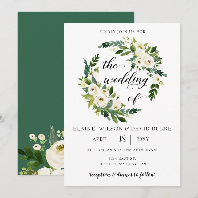 Invitation Végétation ivoirienne roses blanches mariage de co (Devant / Derrière)