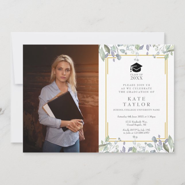 Invitation Végétation moderne Floral Graduation Party Photo (Devant)
