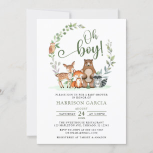 Invitation Végétation Oh Boy Bois Baby shower Animaux
