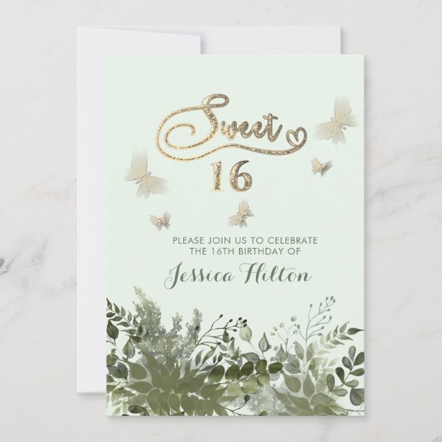 Invitation Végétation romantique sweet sixteen de jardin à pa (Devant)