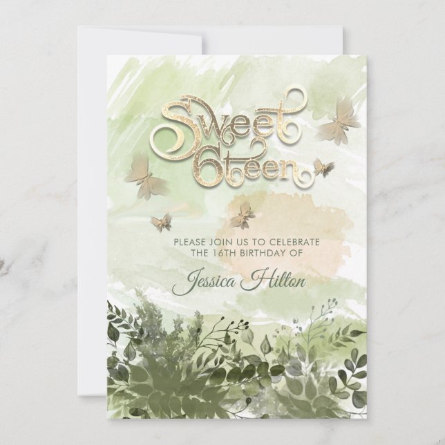 Invitation Végétation romantique sweet sixteen de jardin à pa (Devant)