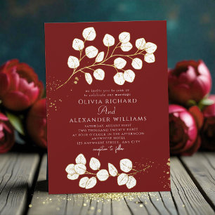 Invitation Végétation Rouge profond Mariage Eucalyptus
