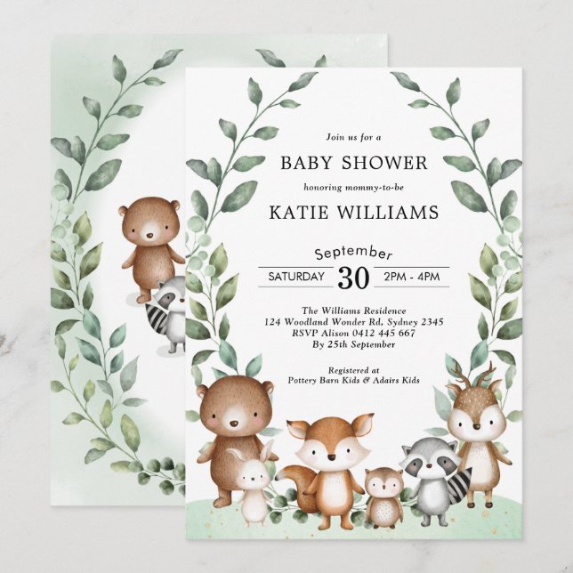 Invitation Végétation simple Baby shower animal forestier for (Devant / Derrière)