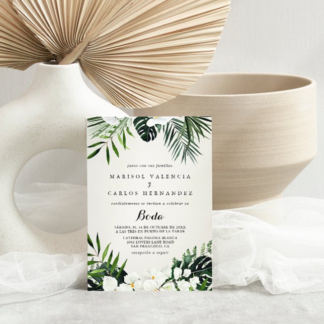 Invitation Végétation tropicale Blanc Floral Mariage espagnol (Créateur téléchargé)