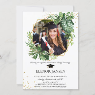 Invitation Végétation tropicale Géométrique Gold Graduation P
