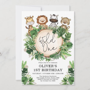 Invitation Végétation tropicale Safari Animaux Sauvages Un An