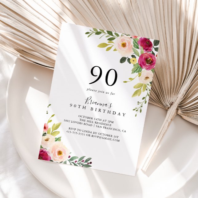 Invitation Végéty Rose Blush Floral 90e fête d'anniversaire (Créateur téléchargé)