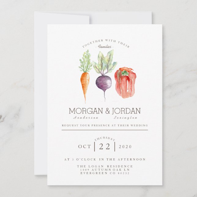 Invitation Veggie Trio | Mariage d'aquarelle végétale (Devant)
