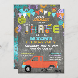Invitation Véhicule Mécanique Gears Tools Chalkboard Annivers