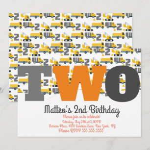 Invitation Véhicules de Construction Anniversaire Dump Big De