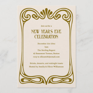 Invitation Veille Art Nouveau Élégant Nouvel An en Or