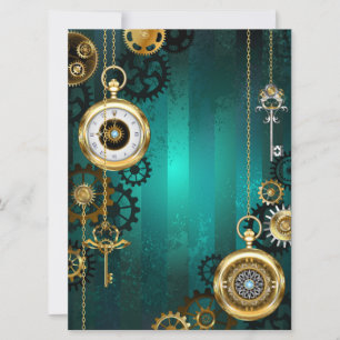 Invitation Veille bijoux Steampunk sur un Arrière - plan vert