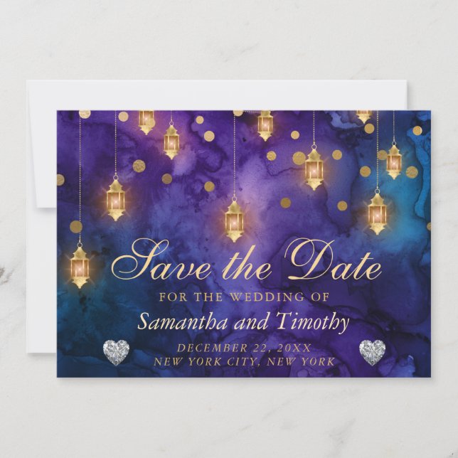 Invitation Veilleuses mystiques violettes de nuit Bokeh Save  (Devant)