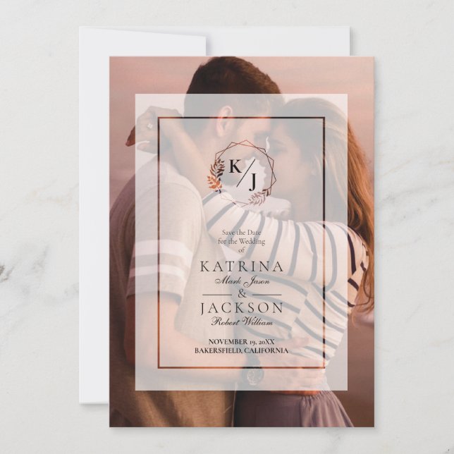 Invitation Vellum blanc transparent Initiales Mariage Photo (Devant)