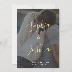 Invitation Vellum moderne Look Gold Script Photo Enregistrer