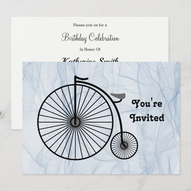 Invitation Vélo Antique Haute Roue Anniversaire (Devant / Derrière)
