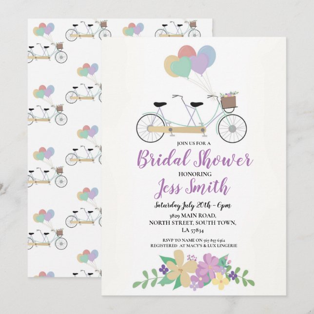 Invitation Vélo de fête de Fête de l'mariée en tandem Waterco (Devant / Derrière)