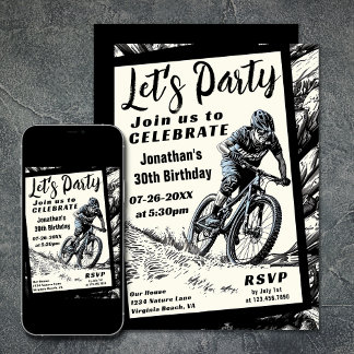 Invitation Vélo de montagne Style Sketch moderne Anniversaire